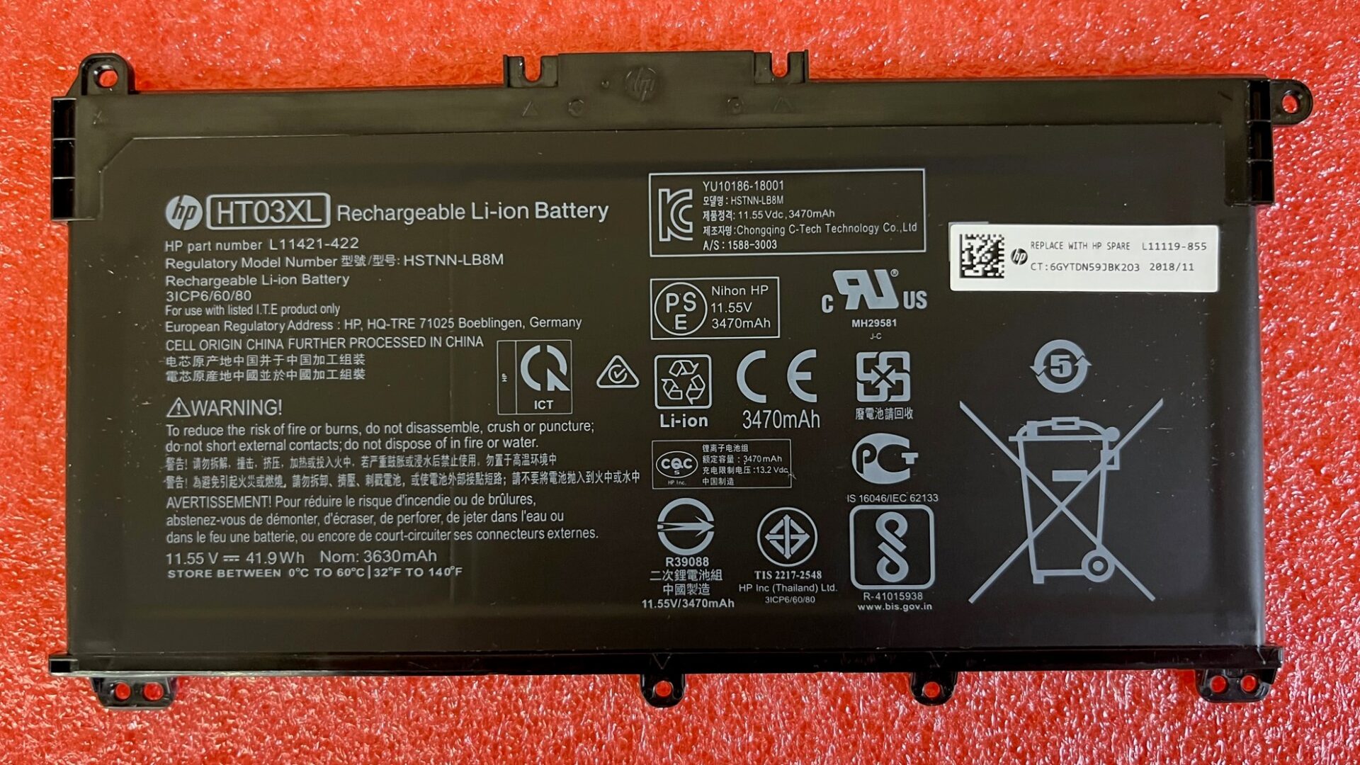Batterie PC portable 3600mAh /41.04Wh 11.4V HT03XL pour HP