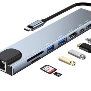 Tekserve USB-C Hub 8-1 - RJ45/SD/USB2/USB3/HDMI/USBC/USBC-PD