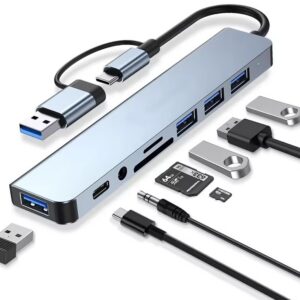 Tekserve USB-C Hub 8-1 - USB-C to USBA Adapter/USB x 3/USBC/Audio/SD/MicroSD
