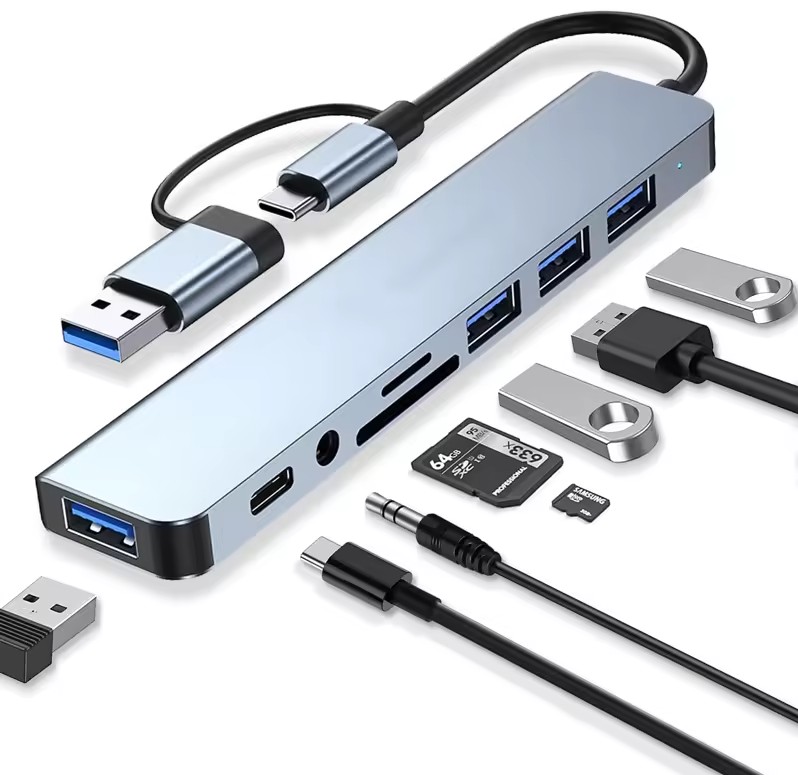 Tekserve USB-C Hub 8-1 - USB-C to USB-A Adapter/USB x 3/USBC/Audio/SD/MicroSD - Image 4